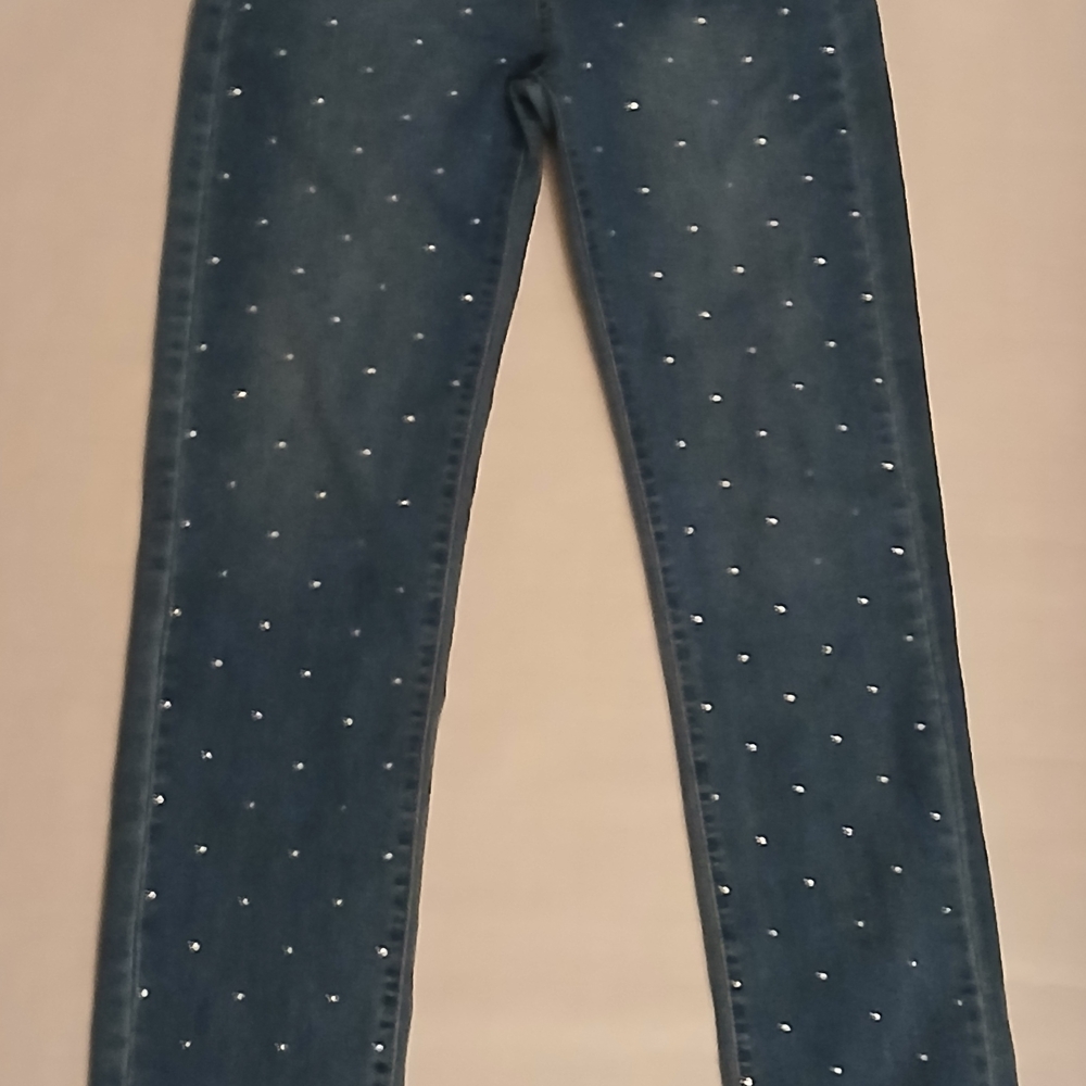 Bebe Woman's Straight Leg Mid Rise Jeans Rhinestone Size 27 Blue Denim Jeans #5A - Picture 11 of 16
